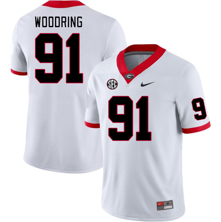 Men #91 Peyton Woodring Georgia Bulldogs College Football Jerseys Stitched-White